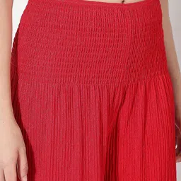 SHOWOFF Women Red Loose Fit Lycra Parallel Trousers image 4