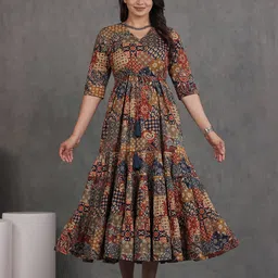 Aramya Ethnic Motifs Printed Fit & Flared Pure Cotton Midi Ethnic Dress-image-28