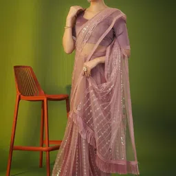 HERE&NOW Embellished Sequinned Net Heavy Work Saree image 5