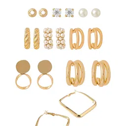 Yellow Chimes Pack Of 24 Gold Plated Artificial Stones and Bead Studs Stud Earrings image 2