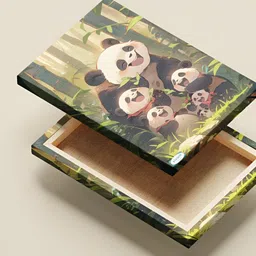 SIVOM Green & Brown Panda Family Canvas Wall Art image 2