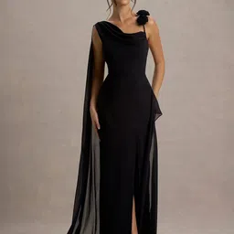 TRAQUILA Women Cowl Neck Georgette Bodycon Maxi Dress-picture-27