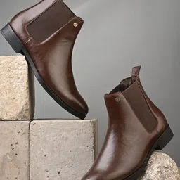 El Paso Men Brown Solid Chelsea Boots-picture-13
