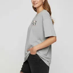 SZN Printed Round Neck Drop-Shoulder Sleeves Cotton Oversized T-shirt image 4