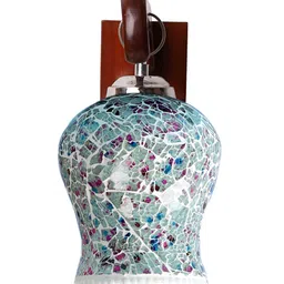 Devansh Brown & White Textured Wooden Traditional Wall Lamp image 3