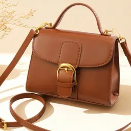 Diva Dale Women Solid Structured Buckle Detail Satchel Bag-image-41