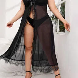 LULU & SKY Women Sheer Lace Plus Size Self Design Baby Doll With Bikini Briefs-picture-27