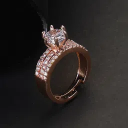 Opal Touch Rose Gold-Plated Cubic Zirconia-Studded Adjustable Finger Ring-picture-39