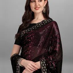 CANIZZARO Embellished Sequinned Pure Georgette Heavy Work Saree image 3