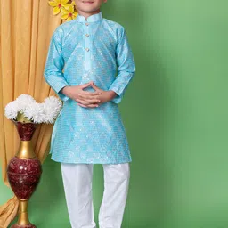Cae Boys Embroidered Regular Sequinned Dupion Silk Kurta with Pyjamas-picture-38