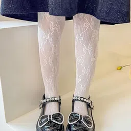 NESKA MODA Girls Lace Design Cotton Fishnet Thigh Semi Sheered Stockings-picture-36