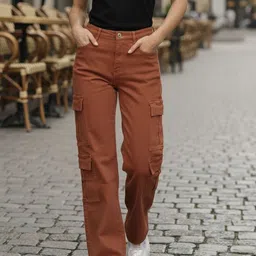 OMG CREATION Women Relaxed Fit Mid-Rise Stretchable Cargo Jeans-picture-16
