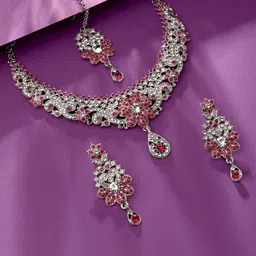 Atasi International Silver-Plated Crystal-Studded Jewellery Set-image-83