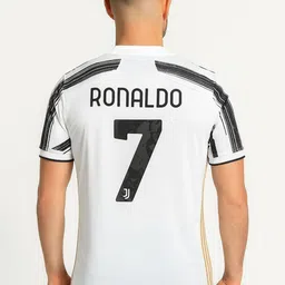 dostitch Men Juventus Cristiano Ronaldo Striped V-Neck Dri-FIT Applique T-shirt image 3