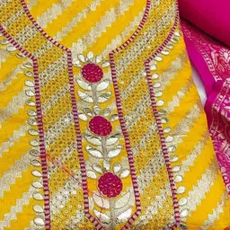 kalini Yellow Banarasi Jacquard With Gota Patti Work Unstitched Dress Material image 3