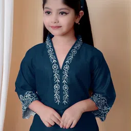 ikonic fashion Girls Festive & Party Kurta, Pyjama & Dupatta Set (Blue Pack of 1) image 3