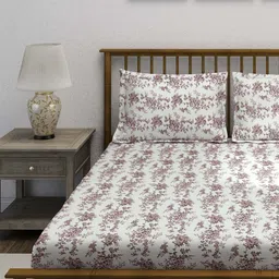 SWAYAM Off White & Red Floral Printed Cotton 240 TC King Bedsheet Set-2.28 m x 2.74 m image 2