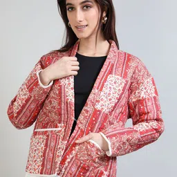 GLAM & CHIQUE Women Floral Quilted Jacket with Patchwork-picture-32