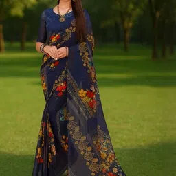 KALINI Floral Printed Poly Georgette Saree With Blouse Piece-image-62