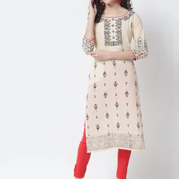 Tulsattva Ethnic Motifs Printed Sequinned Round Neck Straight Kurta-picture-36