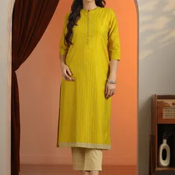 Libas Striped Mandarin Collar Sequinned Kurta image 3
