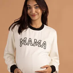 Block Hop Women Printed White Maternity Pullover Sweatshirt-picture-54