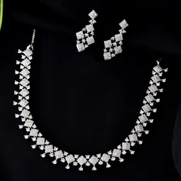VOJ Stainless Steel Silver-Plated American Diamond-Studded Jewellery Set-picture-13