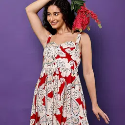 Tushita Women Shoulder Straps Abstract Printed Fit & Flare Dress image 2