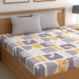 CHHAVI INDIA Beige & Yellow Geometric Printed 210 TC Queen Bedsheet Set 2.5 m x 2.25 m-picture-39