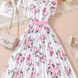 BAESD Girls Floral Printed Flutter Sleeve Fit & Flare Dress image 4