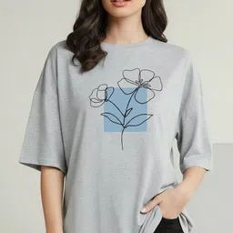 SZN Floral Printed Drop-Shoulder Sleeves Cotton T-shirt image 5