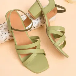 FAISHSTAR Women Green Open-Toe Block Heels-picture-22