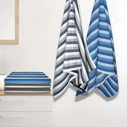 Athom Living Blue & Black 5 Pieces Striped Cotton 210 GSM Bath Towel-image-62