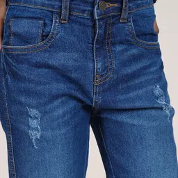 KiddoPanti Boys Jean Straight Fit Mildly Distressed Light Fade Stretchable Jeans image 5