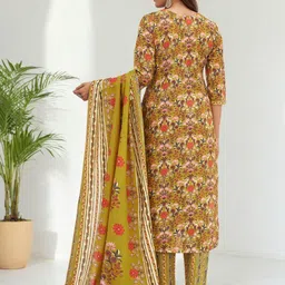 SZN Floral Printed V-Neck Sequinned A-Line Kurta With Trousers And Dupatta image 3