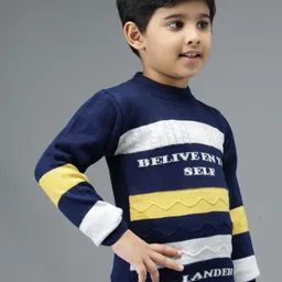 Anixa Boys Navy Blue Striped Wool Sweaters image 4