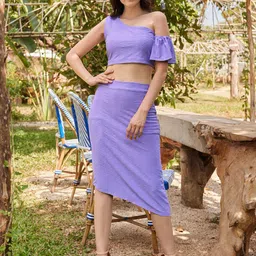 MILOST Western Collection Textured One Shoulder Neck Crop Top With Midi Skirt-picture-15