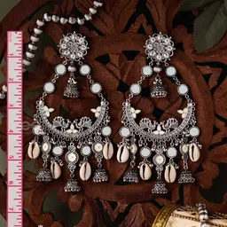 EVERSTYLISH Sanjoya Moon Peacock Earrings Oxidized Chaandbaali image 4