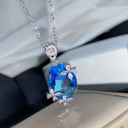 Designs & You Silver-Plated Cubic Zirconia Circular Oval Pendants With Chains-picture-14