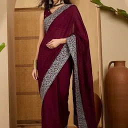 all about you Embellished Embroidered Saree With Unstiched Blouse Piece-image-75