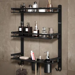 grivan Bathroom Rack/Shelf/Stand With Soap Dish/Tumbler&Liquid Dispenser (BLACK MATTE) BLACK MATTE Towel Holder-picture-21