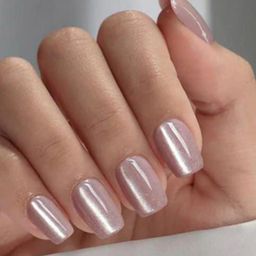 AMOK STORE Set Of 12 Reusable Artificial Nails With Glue Nude Cateye Nails-picture-20