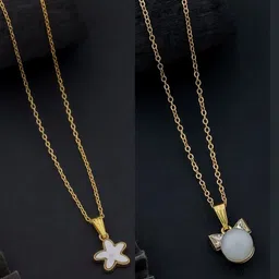 SZN Set Of 2 Gold-Plated Spherical Shaped Stones Studded Enamelled Pendants With Chains-image-82