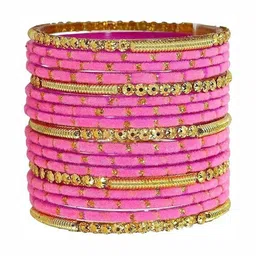 poshing Pink Glass Artificial Stones & Beads Bangles image 2