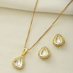 Voylla Sparkling Elegance Celestial Gold American Diamond Pendant Set-picture-44