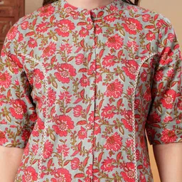 Stylum Floral Printed Mandarin Collar Pure Cotton A-Line Kurtas image 5