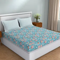 STELLAR HOME Lilly Blue Floral Printed Cotton 104 TC Single Bedsheet Set 1.50 M X 2.24 M-image-18