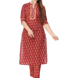 Miss & Chief Women Ethnic Motifs Printed Regular Pure Cotton Kurta with Trousers image 1