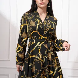 ESPYR By Tokyo Talkies Women Abstract Printed Wrap Above Knee Dress-image-1