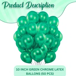 bzore Solid 50 Pcs Metallic Green Ballons for Birthday, Anniversary & Party Decoration Balloon image 2